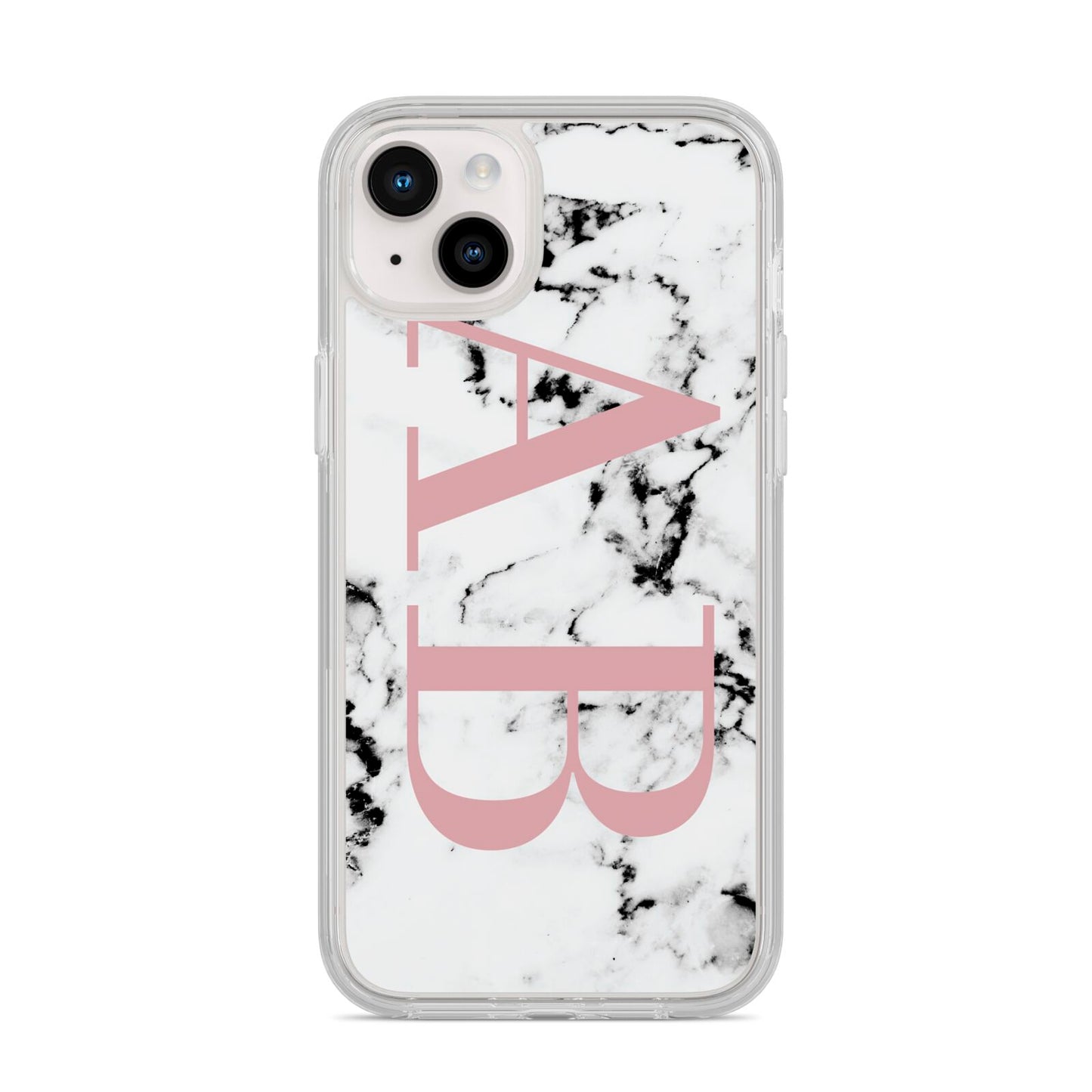 Marble Pattern Pink Initials Personalised iPhone 14 Plus Clear Tough Case Starlight