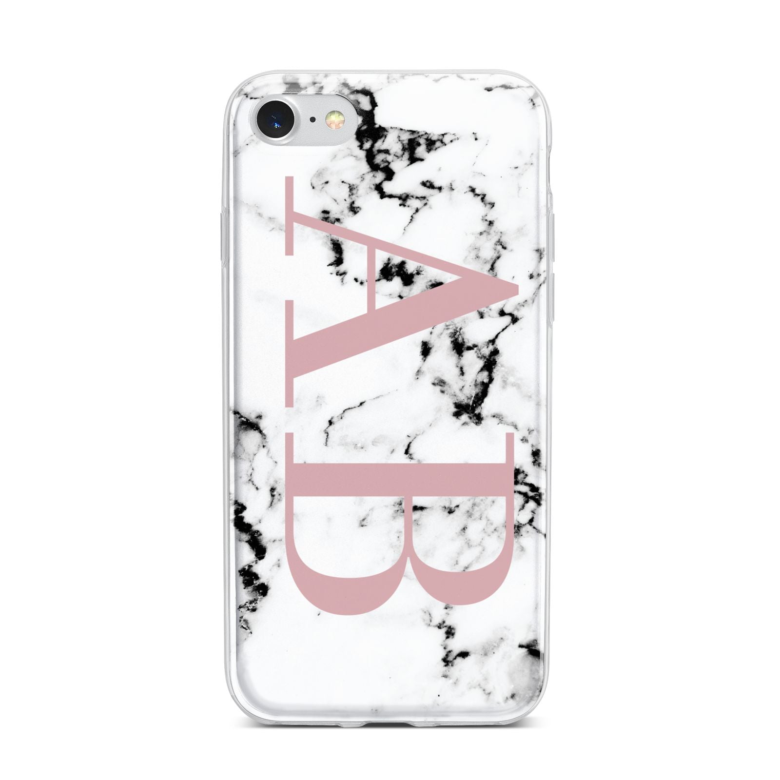 Marble Pattern Pink Initials Personalised iPhone 7 Bumper Case on Silver iPhone