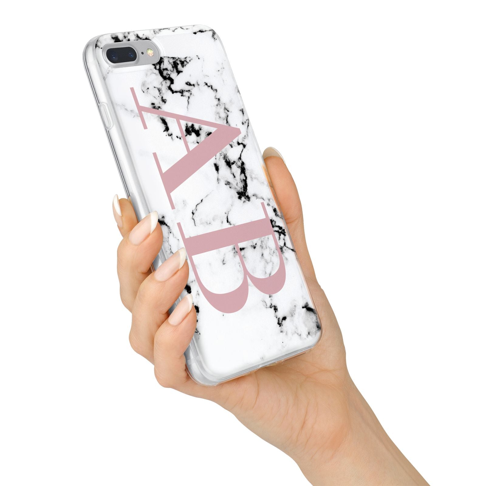 Marble Pattern Pink Initials Personalised iPhone 7 Plus Bumper Case on Silver iPhone Alternative Image