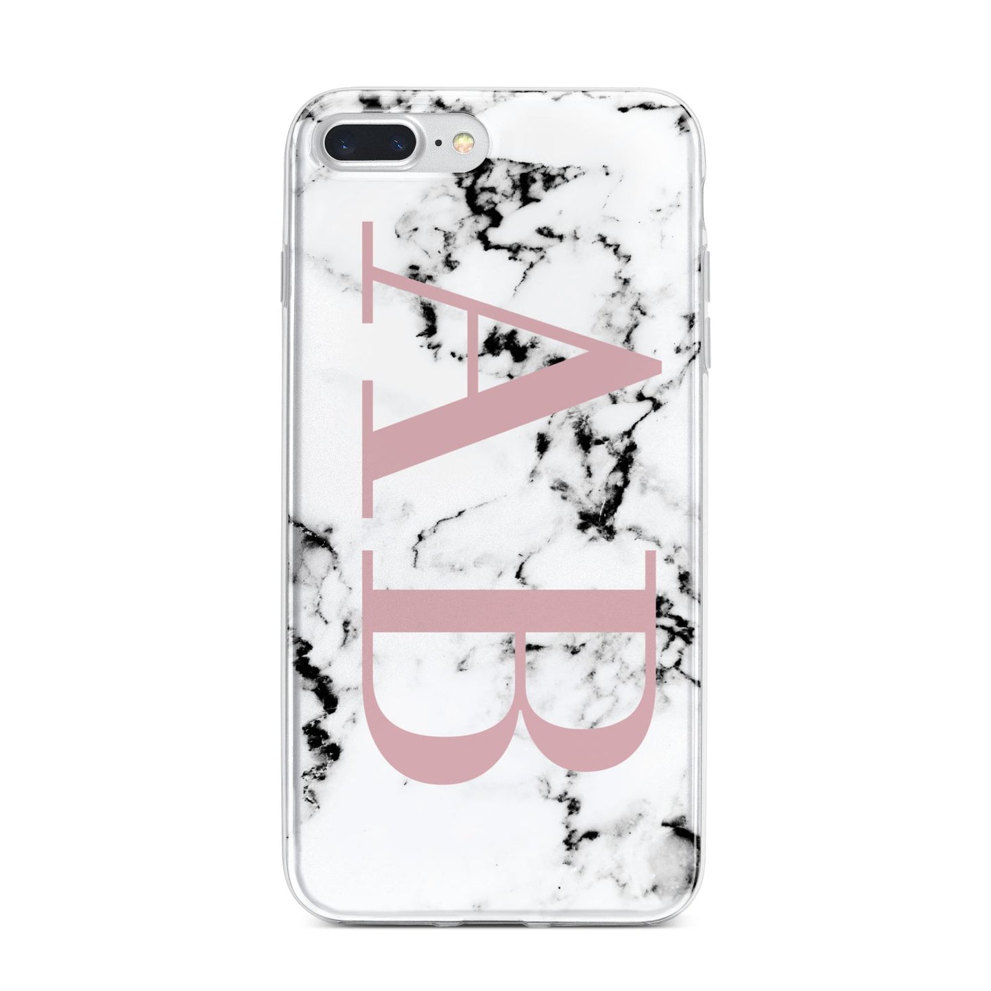 Marble Pattern Pink Initials Personalised iPhone 7 Plus Bumper Case on Silver iPhone