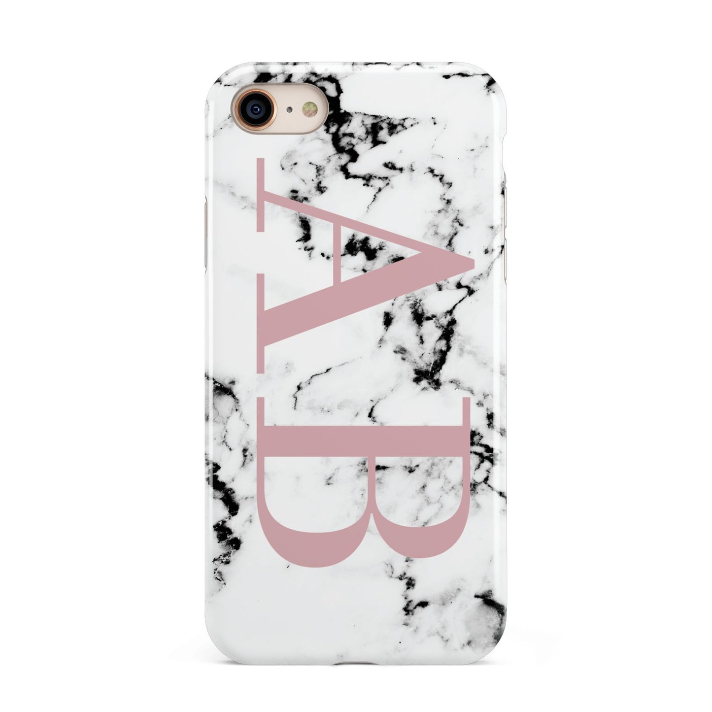 Marble Pattern Pink Initials Personalised iPhone 8 3D Tough Case on Gold Phone