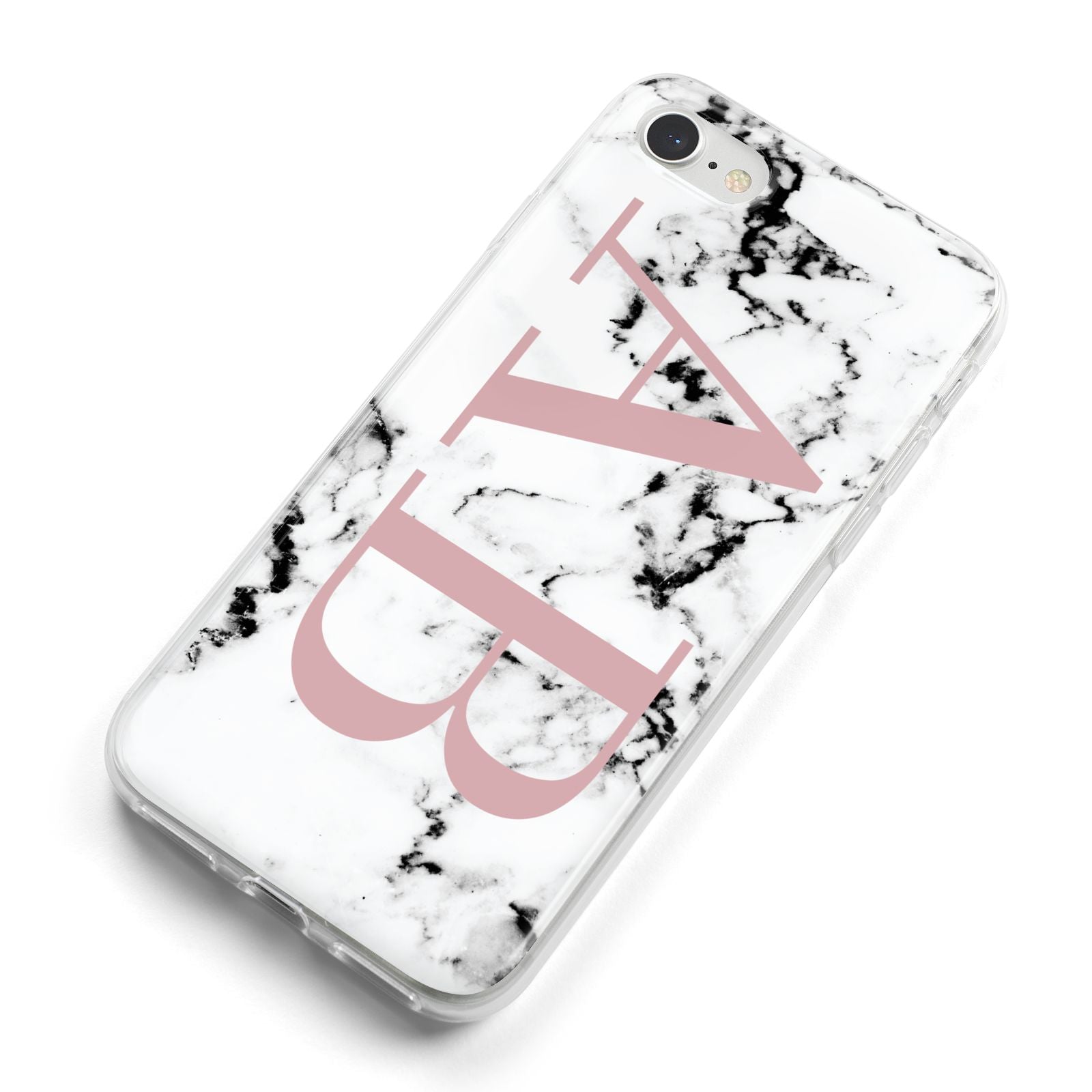 Marble Pattern Pink Initials Personalised iPhone 8 Bumper Case on Silver iPhone Alternative Image