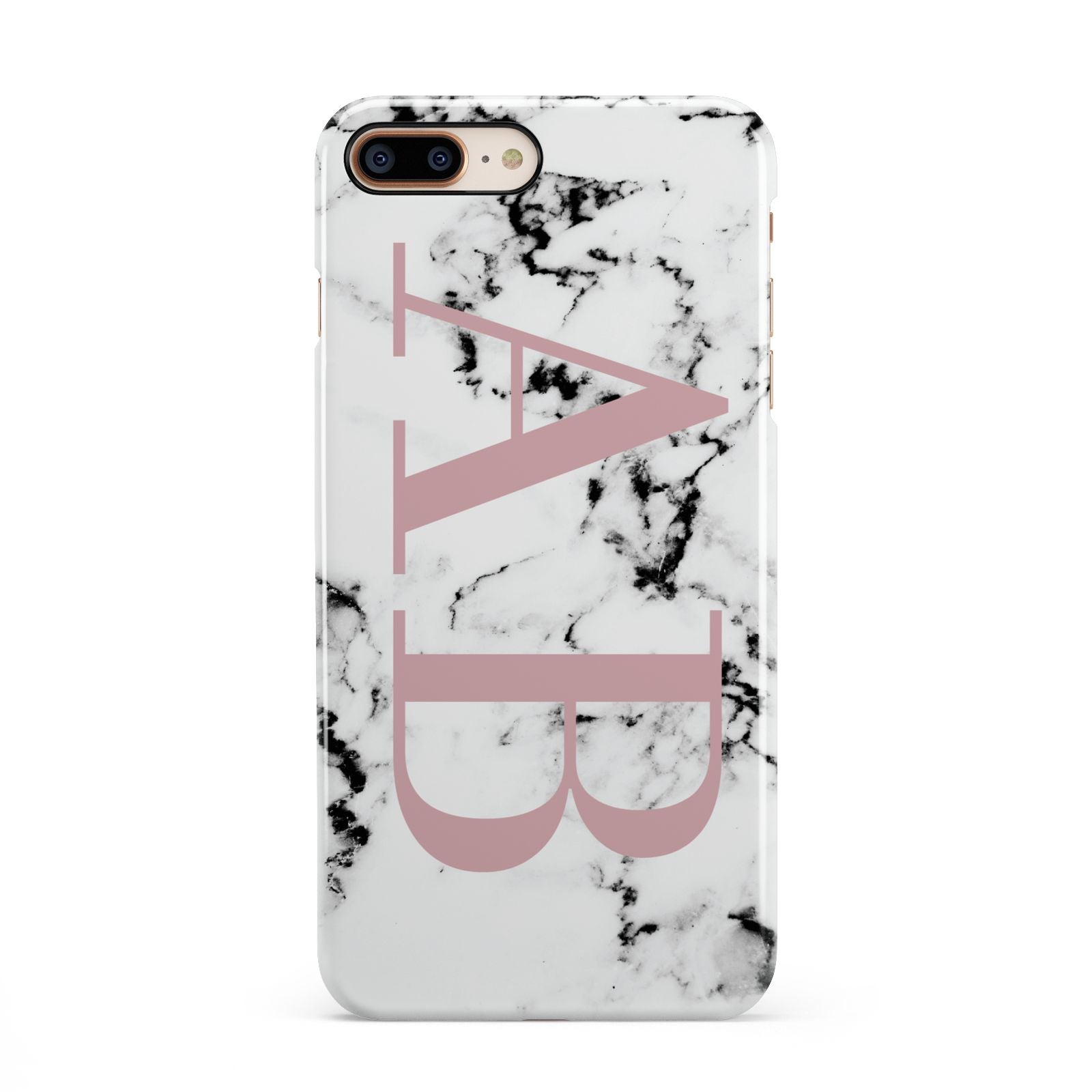 Marble Pattern Pink Initials Personalised iPhone 8 Plus 3D Snap Case on Gold Phone