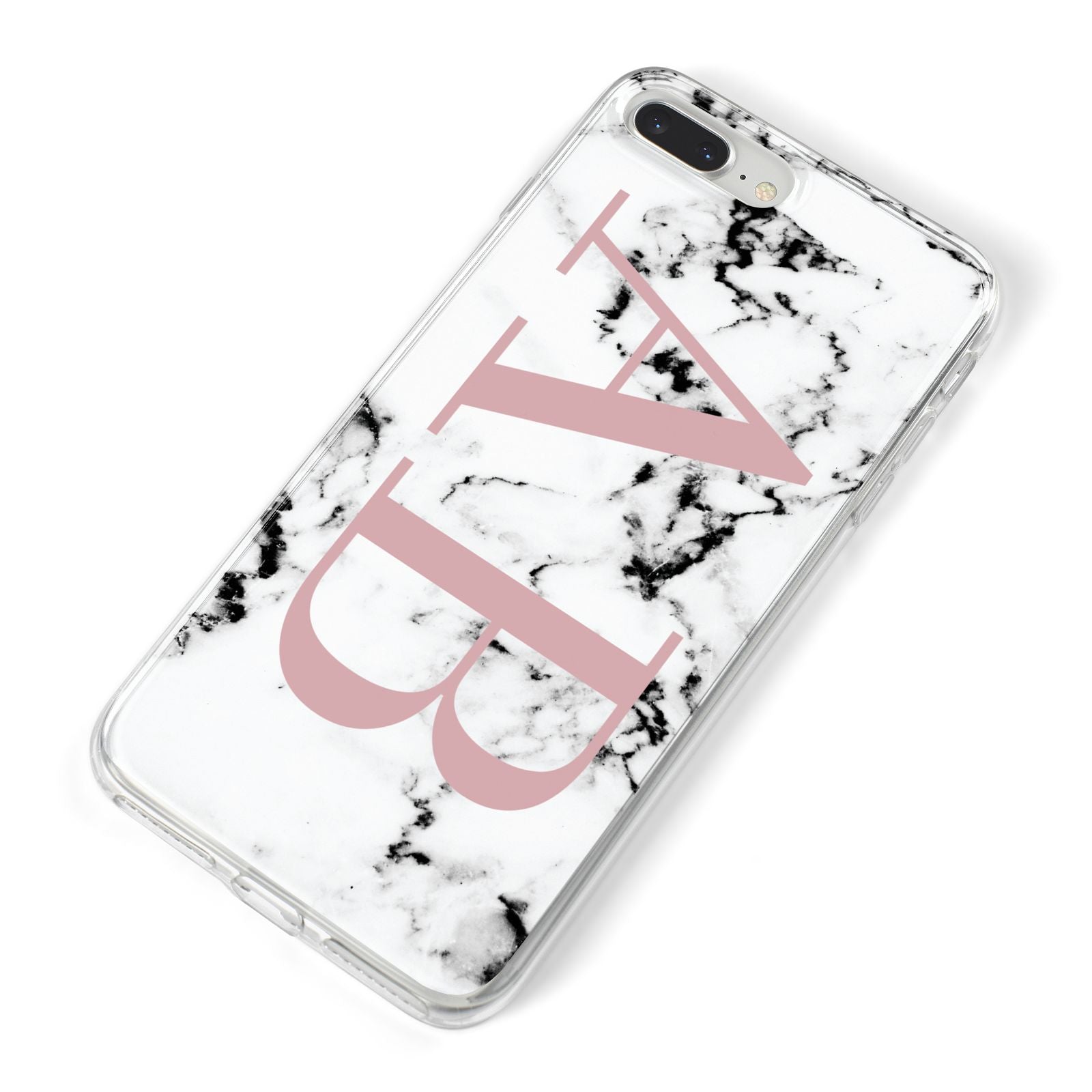 Marble Pattern Pink Initials Personalised iPhone 8 Plus Bumper Case on Silver iPhone Alternative Image