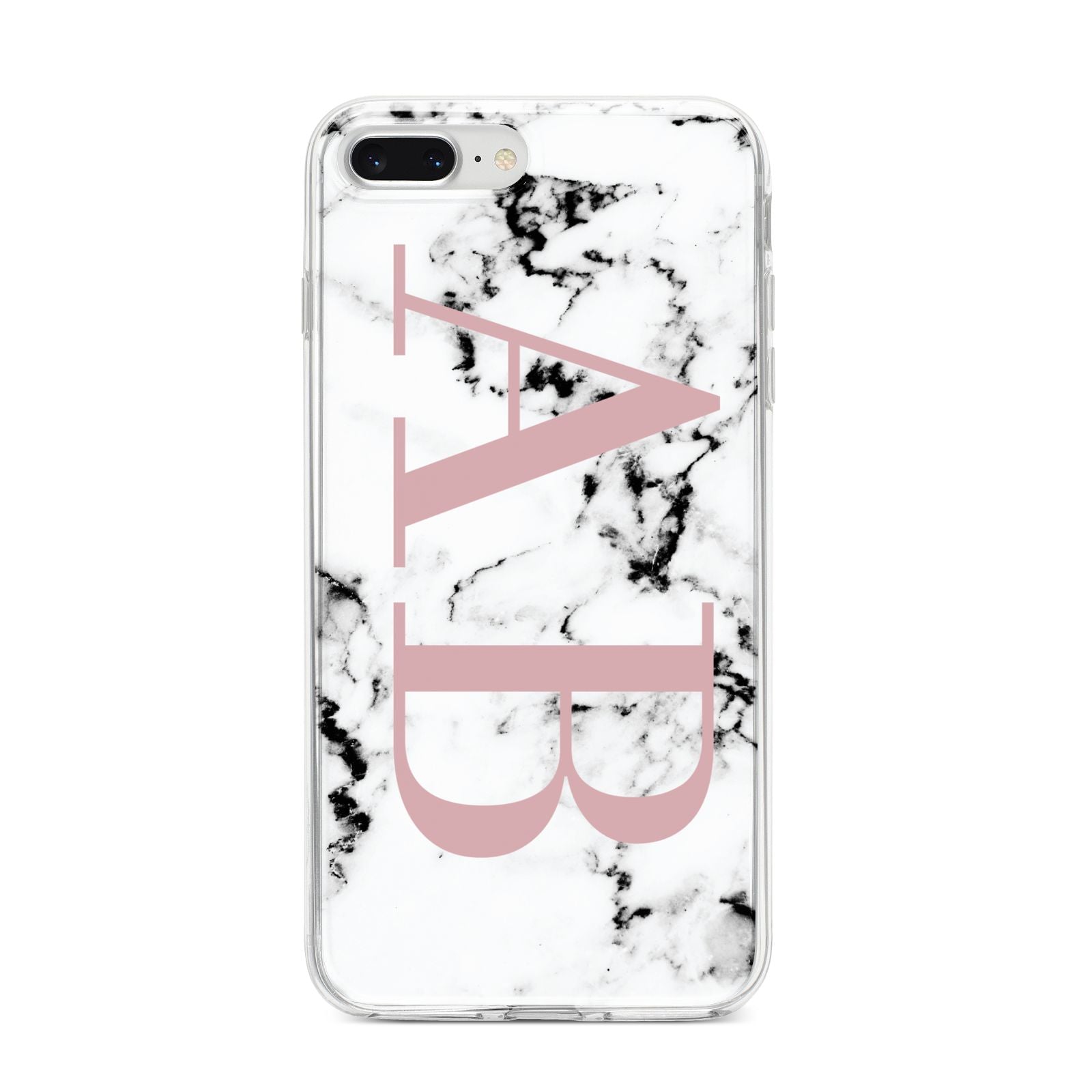 Marble Pattern Pink Initials Personalised iPhone 8 Plus Bumper Case on Silver iPhone