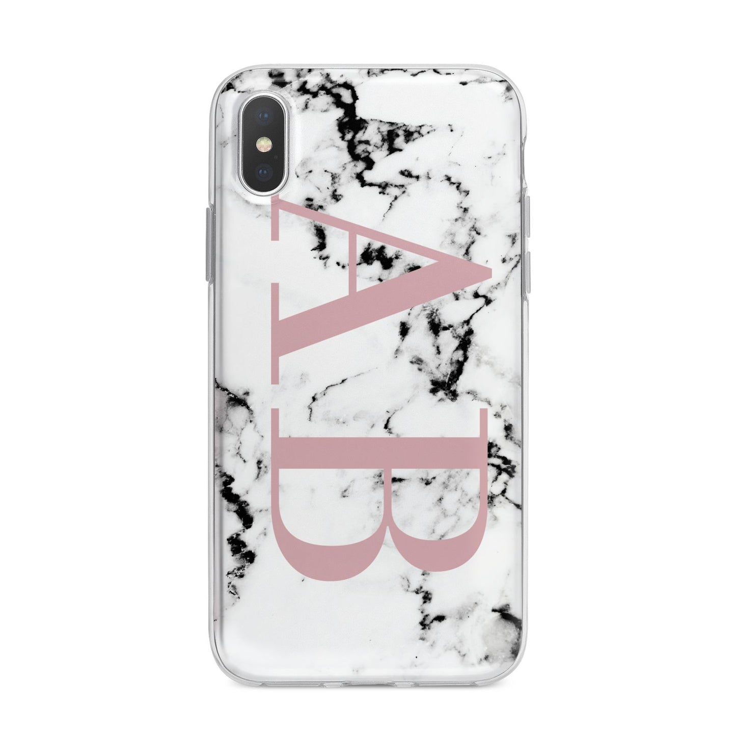 Marble Pattern Pink Initials Personalised iPhone X Bumper Case on Silver iPhone Alternative Image 1