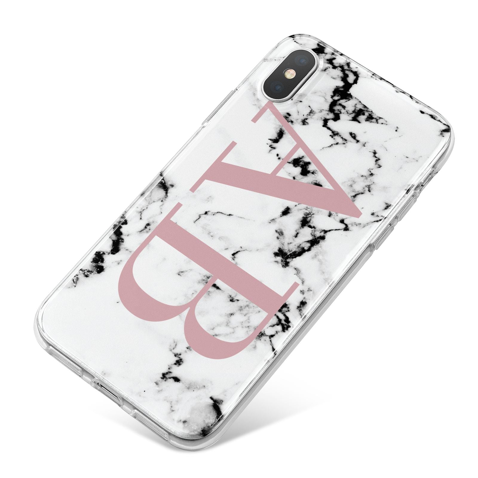 Marble Pattern Pink Initials Personalised iPhone X Bumper Case on Silver iPhone