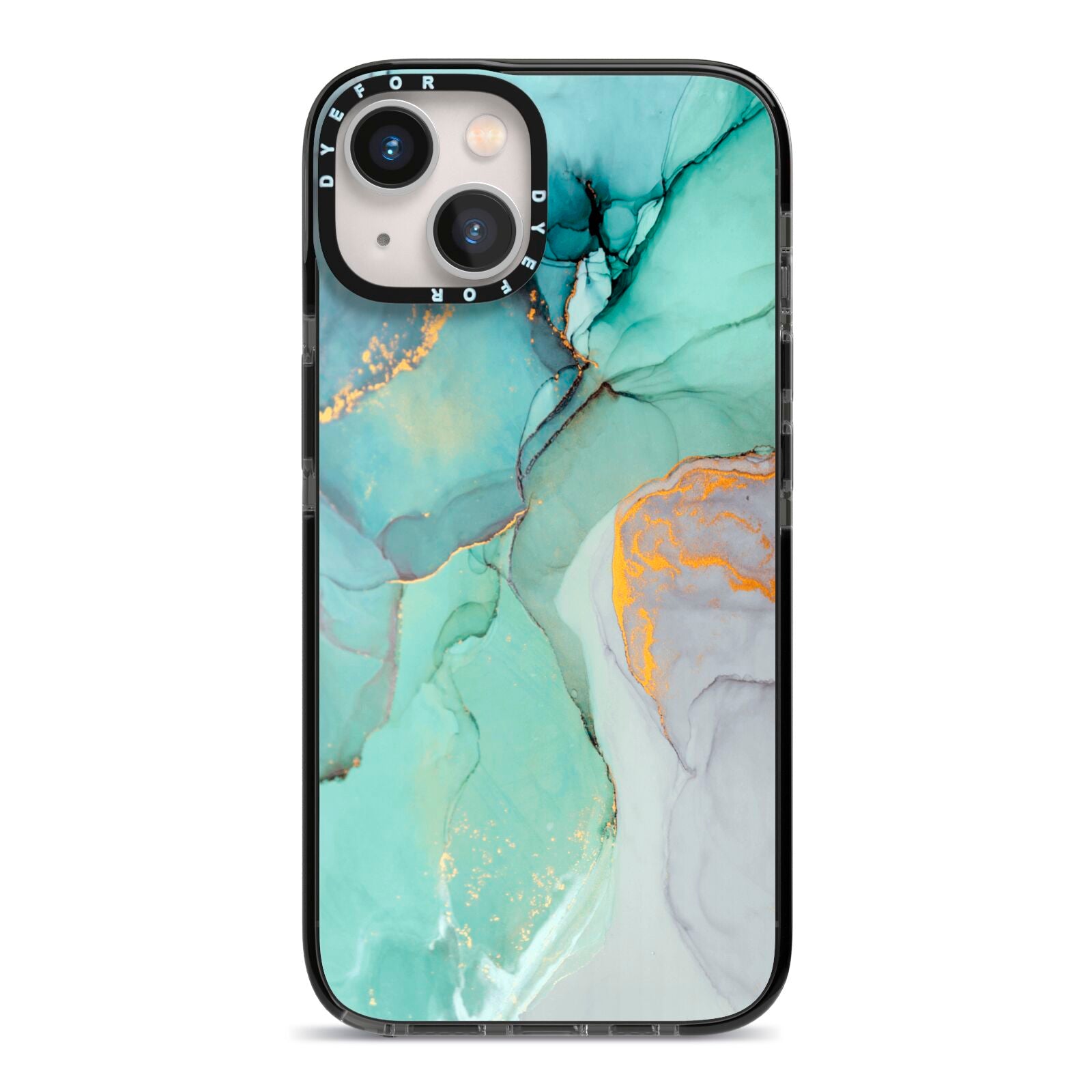 Marble Pattern iPhone 13 Black Impact Case on Silver phone