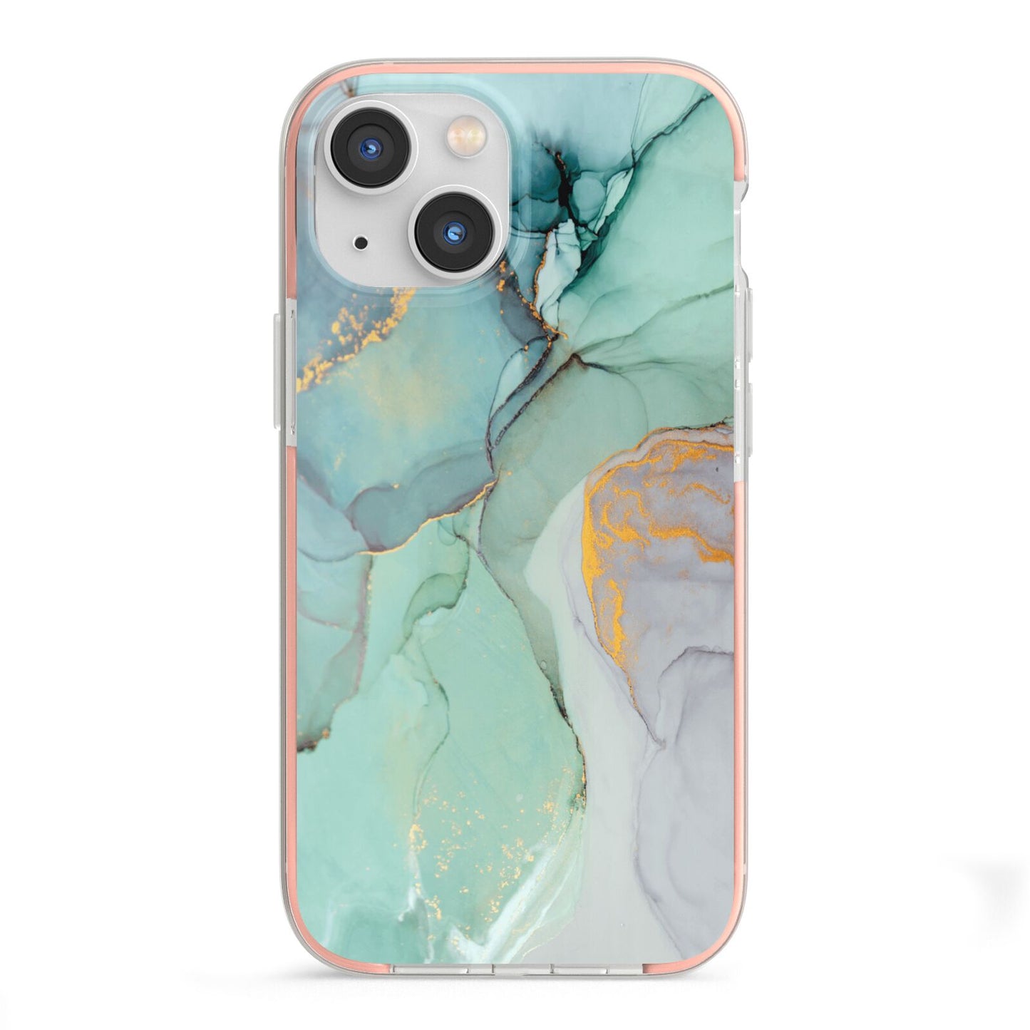 Marble Pattern iPhone 13 Mini TPU Impact Case with Pink Edges
