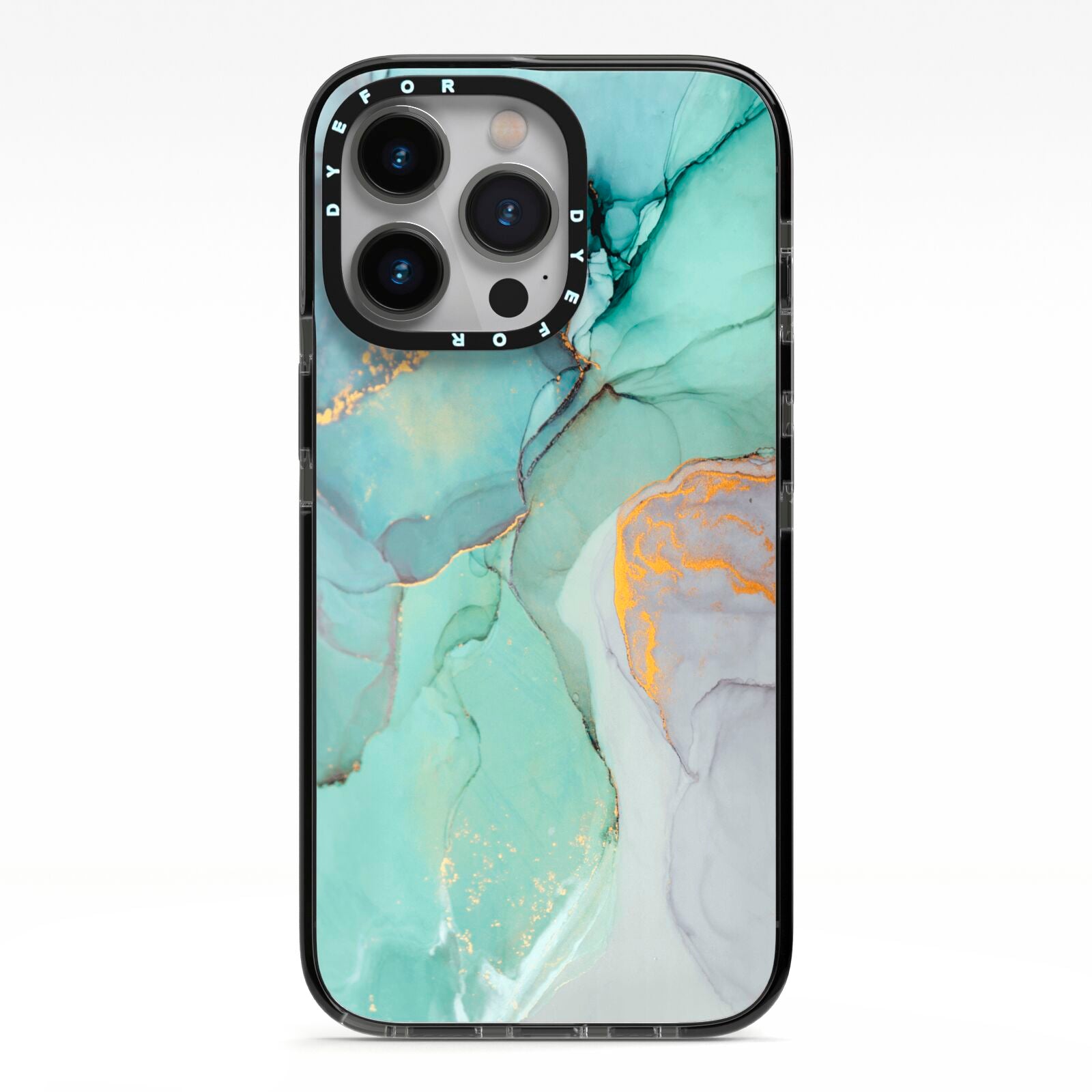 Marble Pattern iPhone 13 Pro Black Impact Case on Silver phone