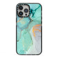 Marble Pattern iPhone 13 Pro Max Black Impact Case on Silver phone