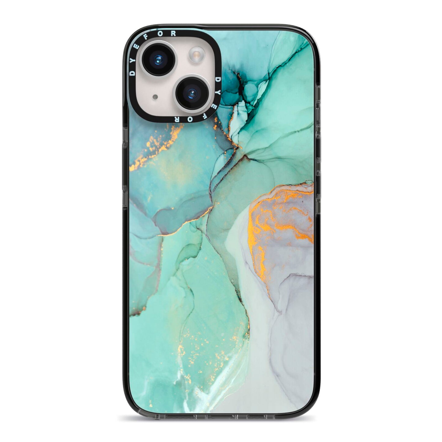 Marble Pattern iPhone 14 Black Impact Case on Silver phone