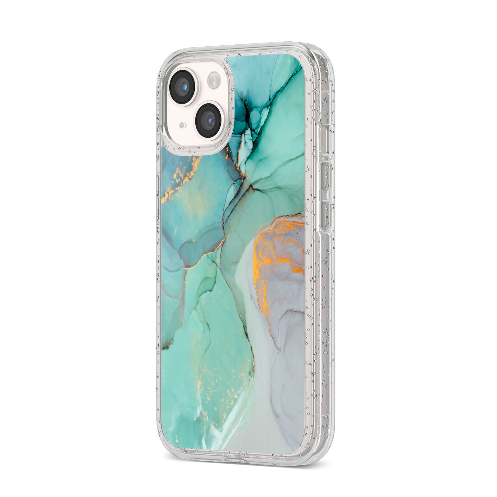 Marble Pattern iPhone 14 Glitter Tough Case Starlight Angled Image