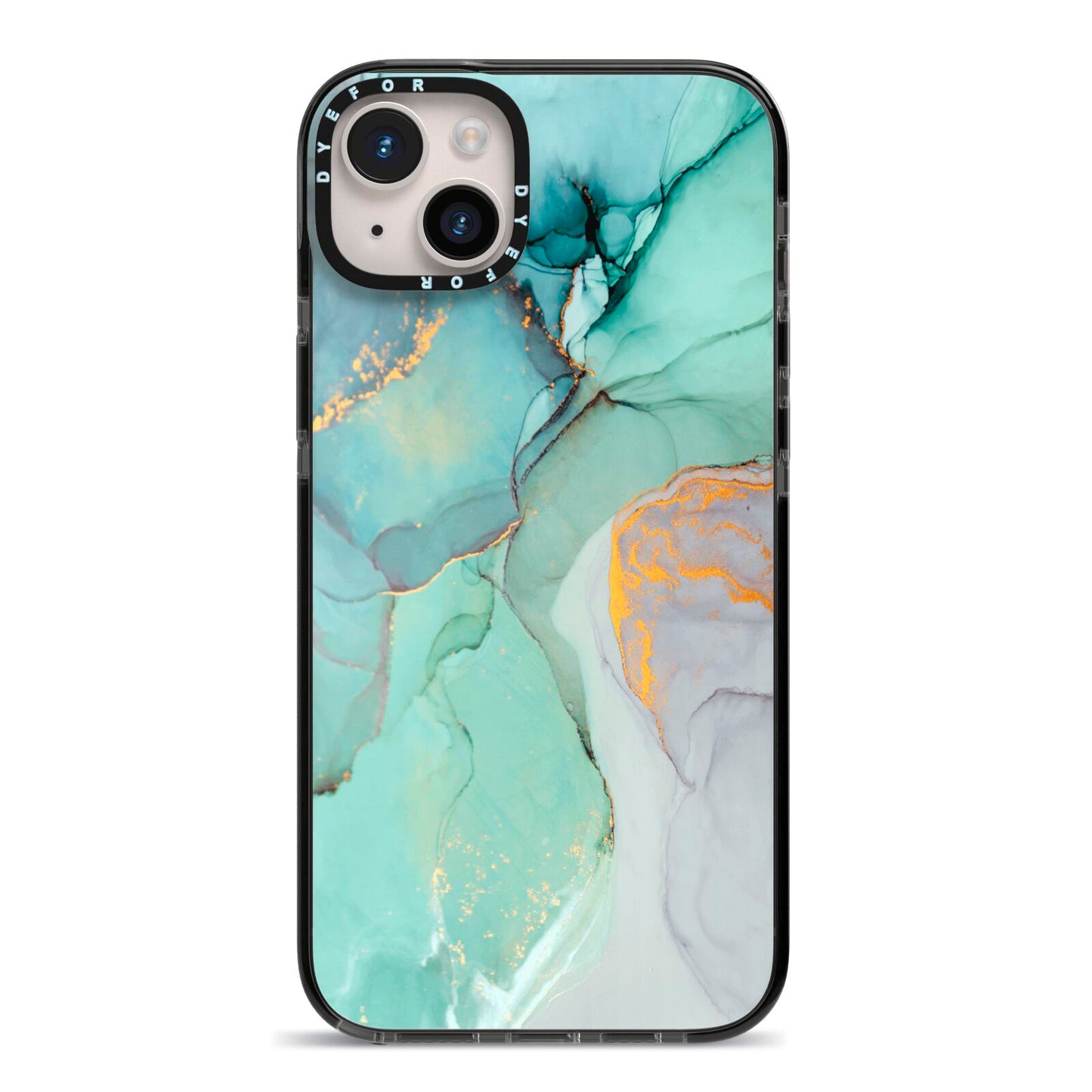 Marble Pattern iPhone 14 Plus Black Impact Case on Silver phone