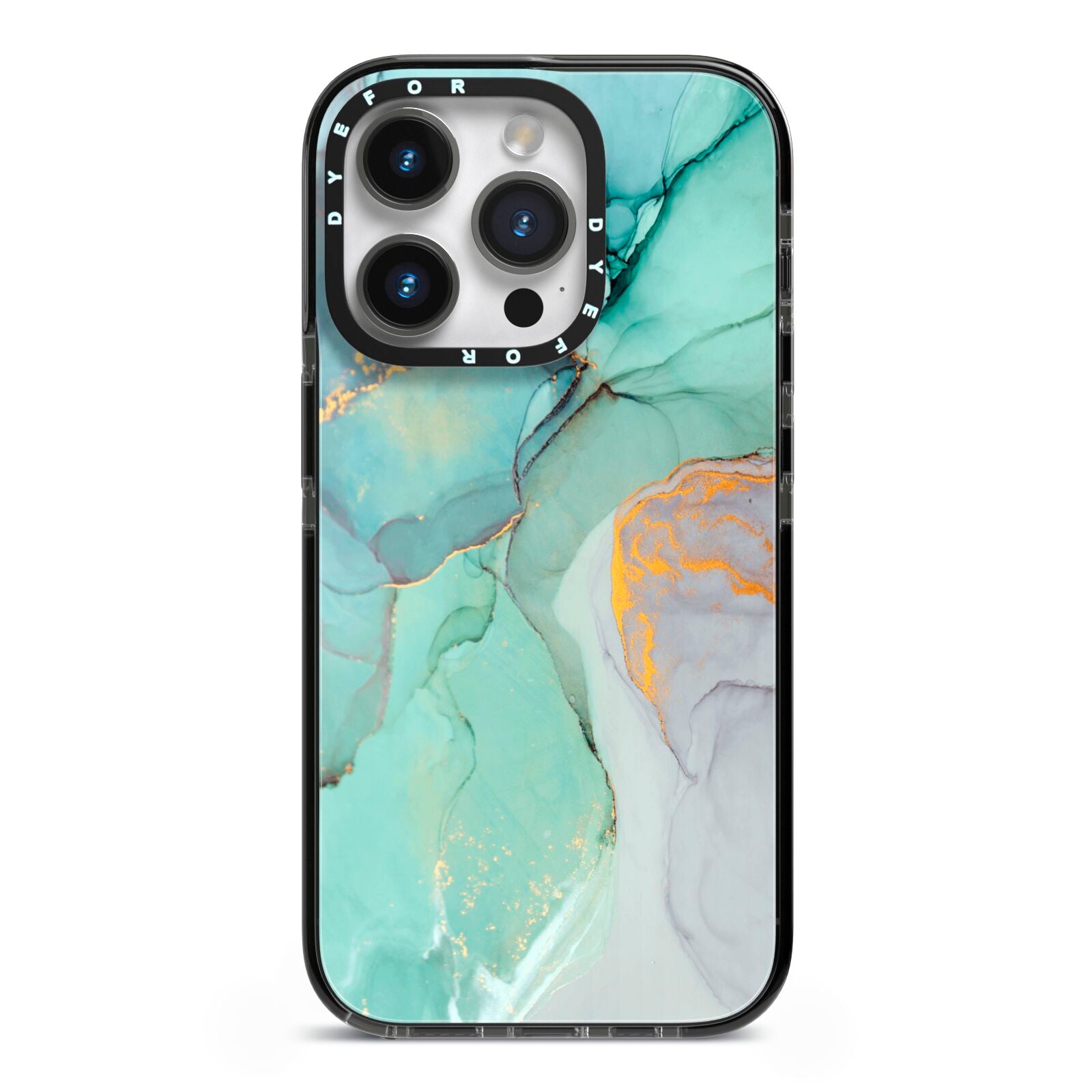 Marble Pattern iPhone 14 Pro Black Impact Case on Silver phone