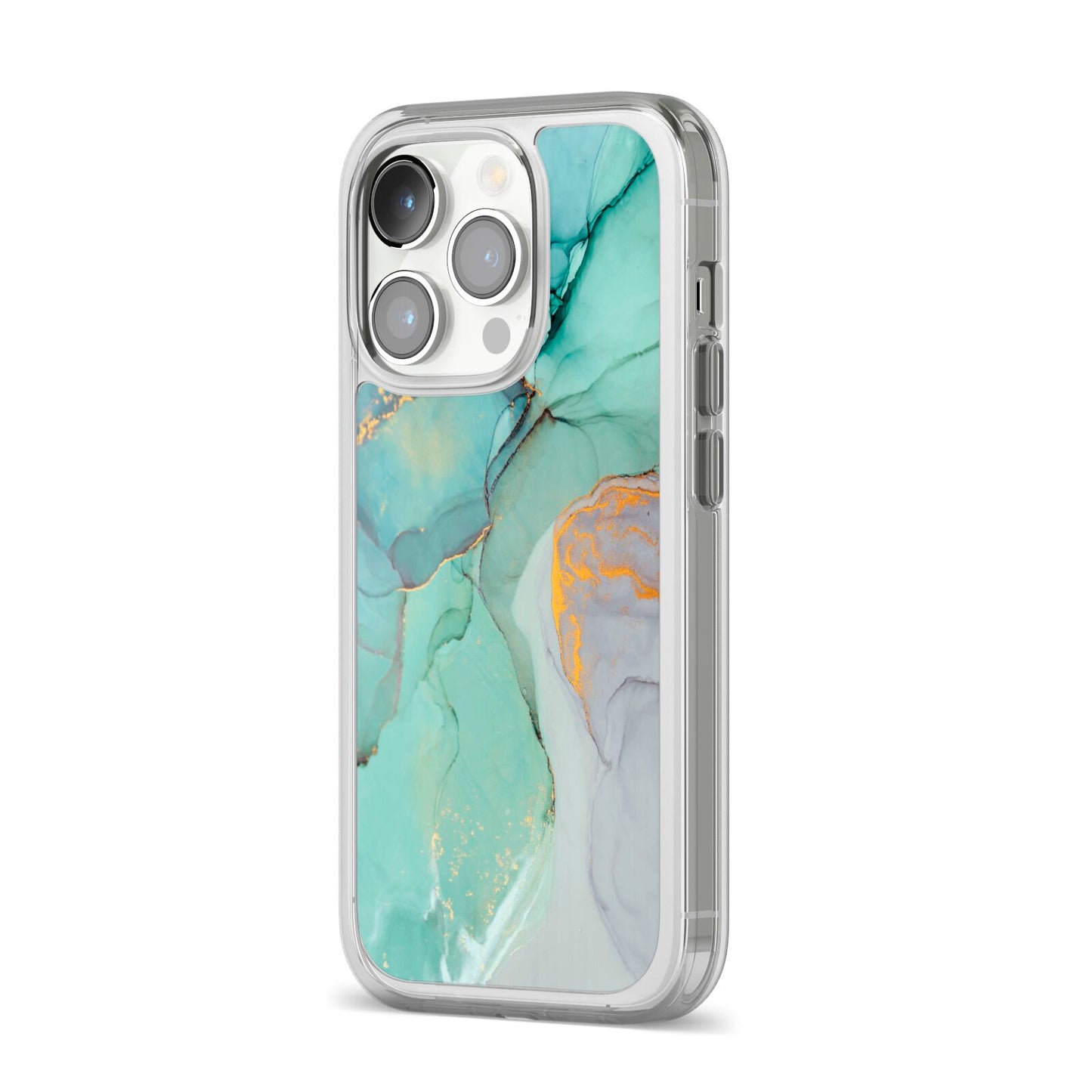 Marble Pattern iPhone 14 Pro Clear Tough Case Silver Angled Image