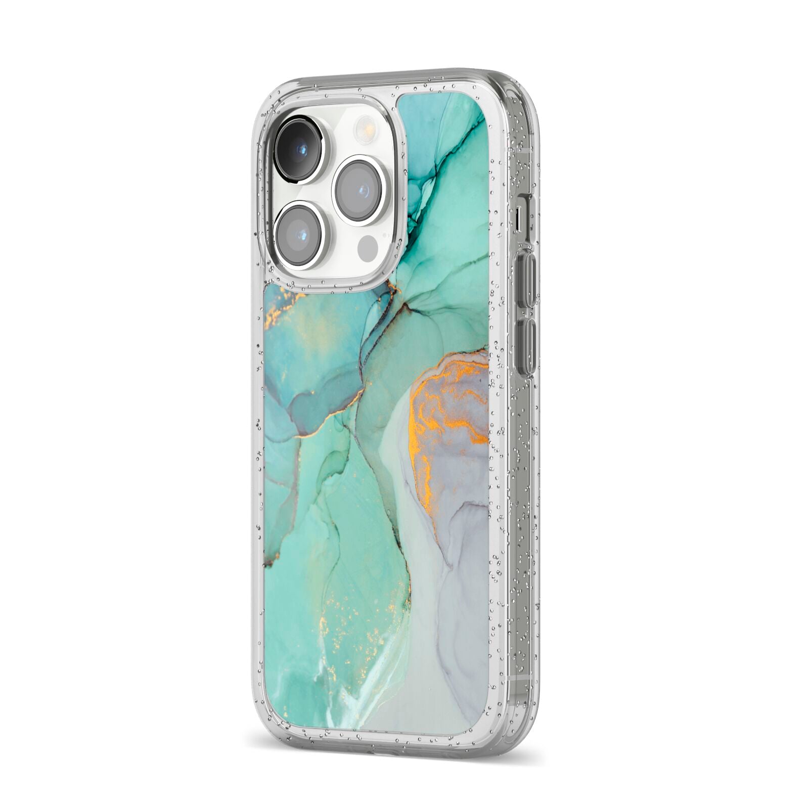 Marble Pattern iPhone 14 Pro Glitter Tough Case Silver Angled Image