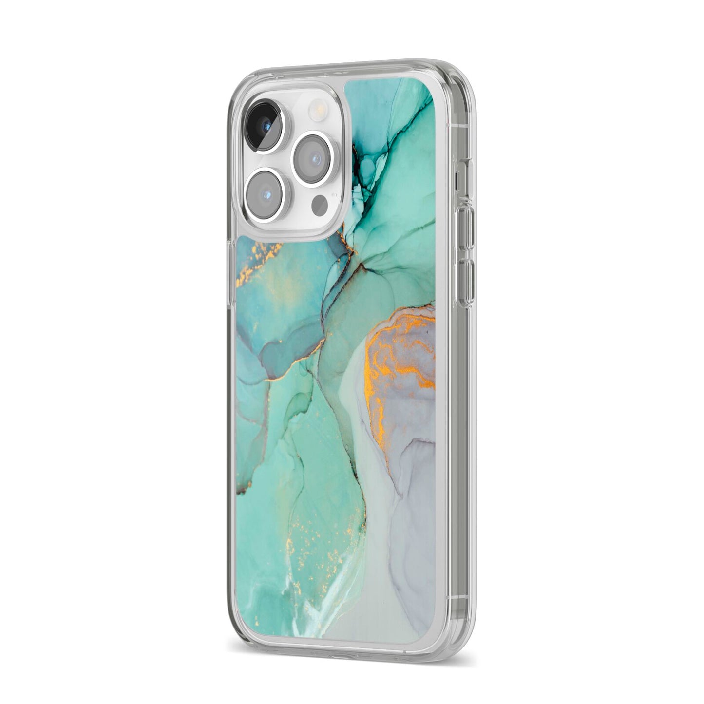 Marble Pattern iPhone 14 Pro Max Clear Tough Case Silver Angled Image