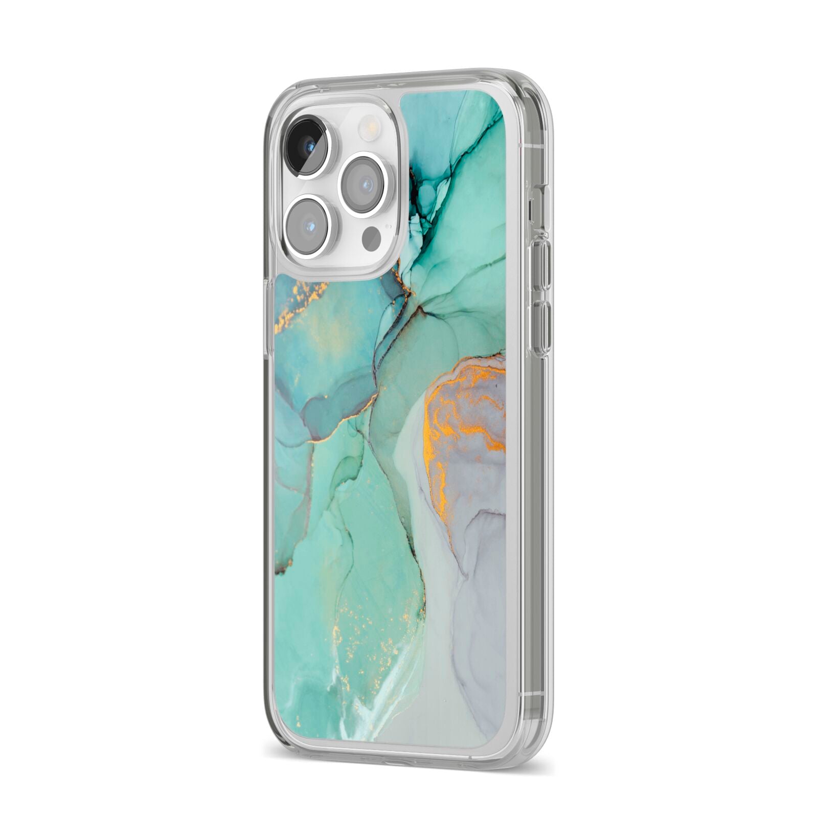 Marble Pattern iPhone 14 Pro Max Clear Tough Case Silver Angled Image