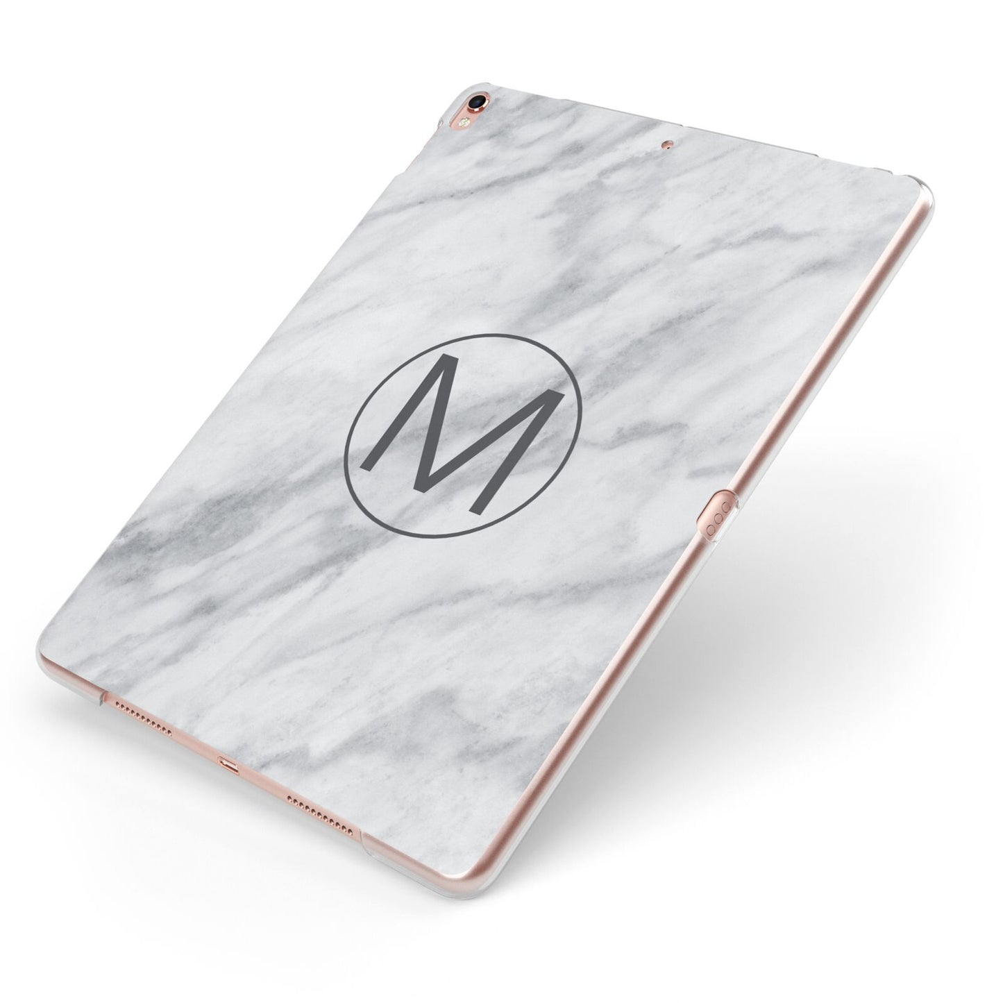 Marble Personalised Initial Apple iPad Case on Rose Gold iPad Side View