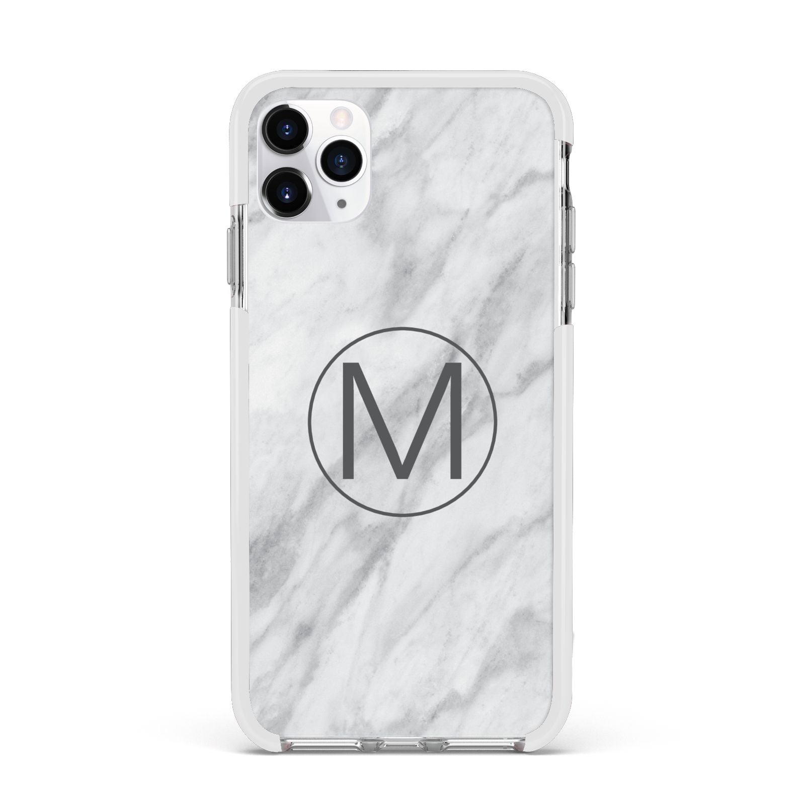 Marble Personalised Initial Apple iPhone 11 Pro Max in Silver with White Impact Case