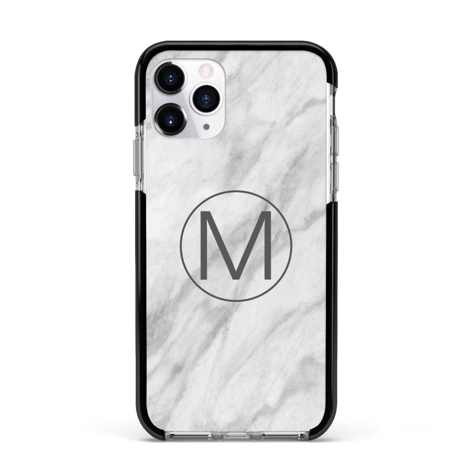 Marble Personalised Initial Apple iPhone 11 Pro in Silver with Black Impact Case