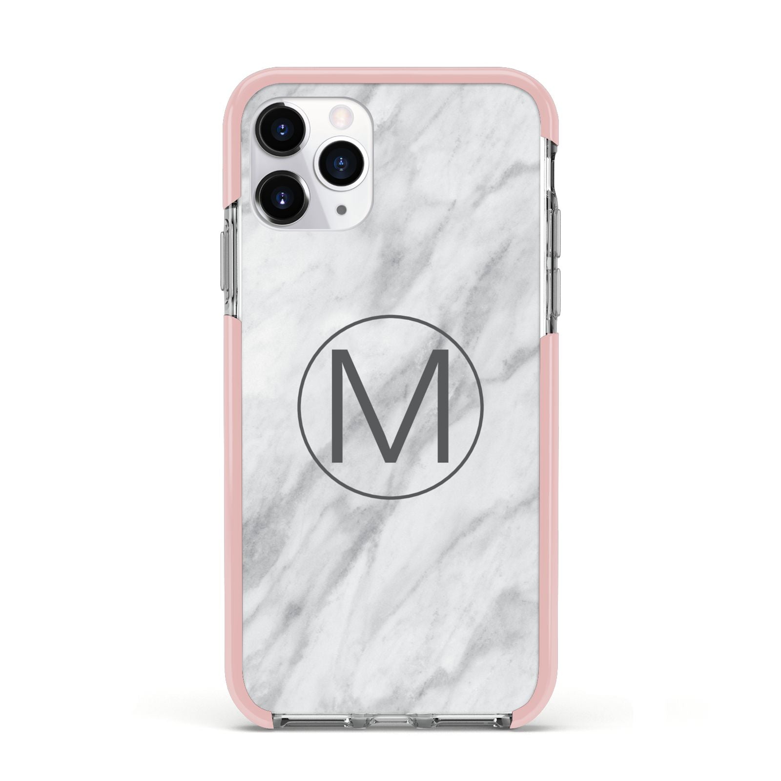 Marble Personalised Initial Apple iPhone 11 Pro in Silver with Pink Impact Case