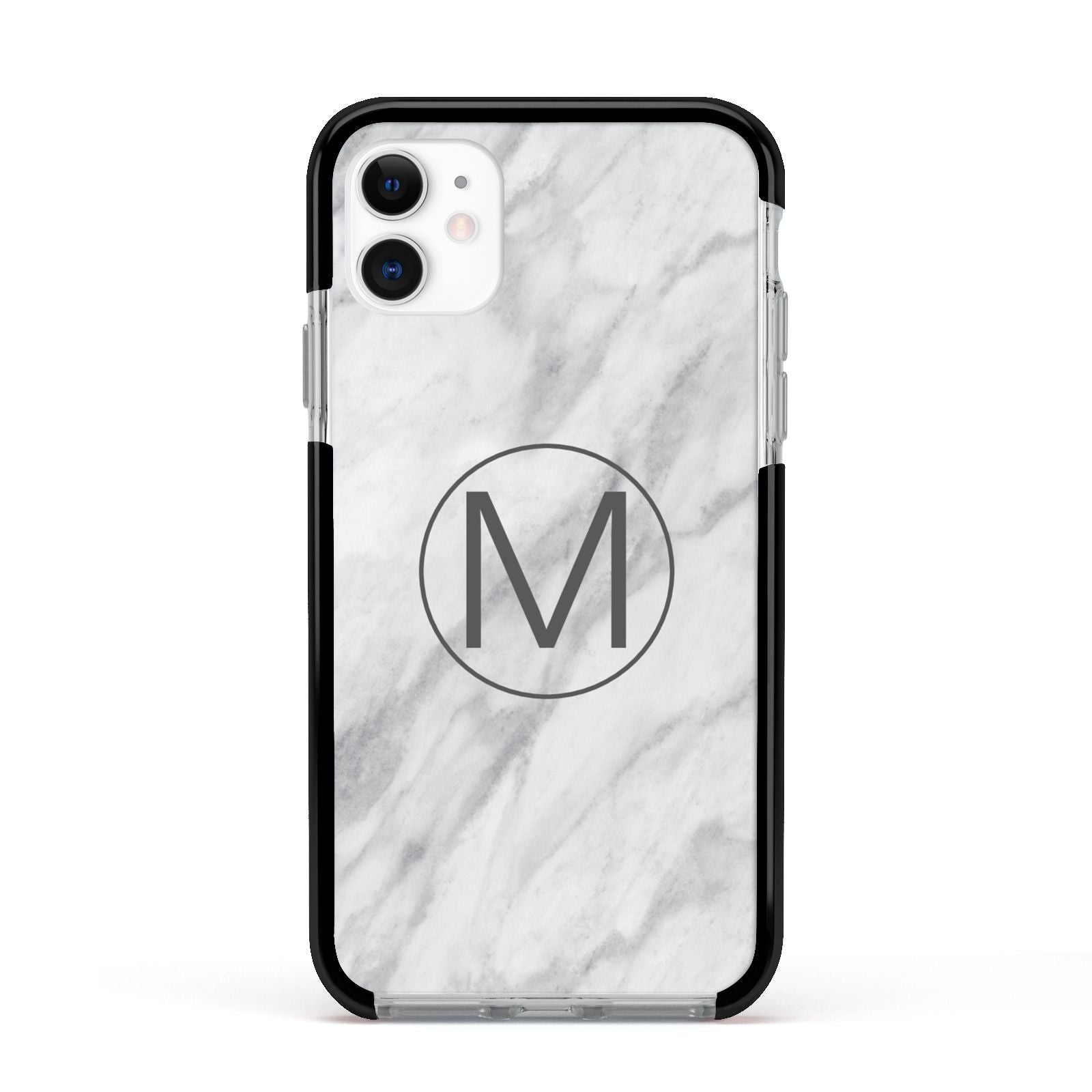 Marble Personalised Initial Apple iPhone 11 in White with Black Impact Case