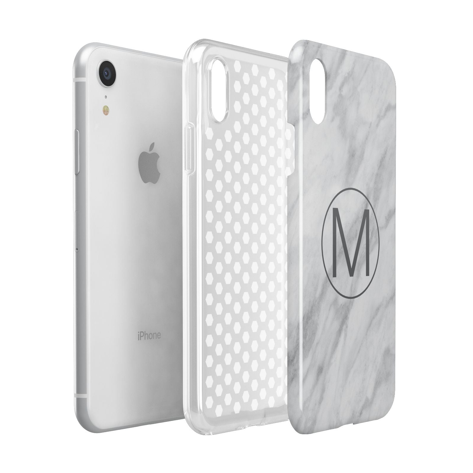 Marble Personalised Initial Apple iPhone XR White 3D Tough Case Expanded view