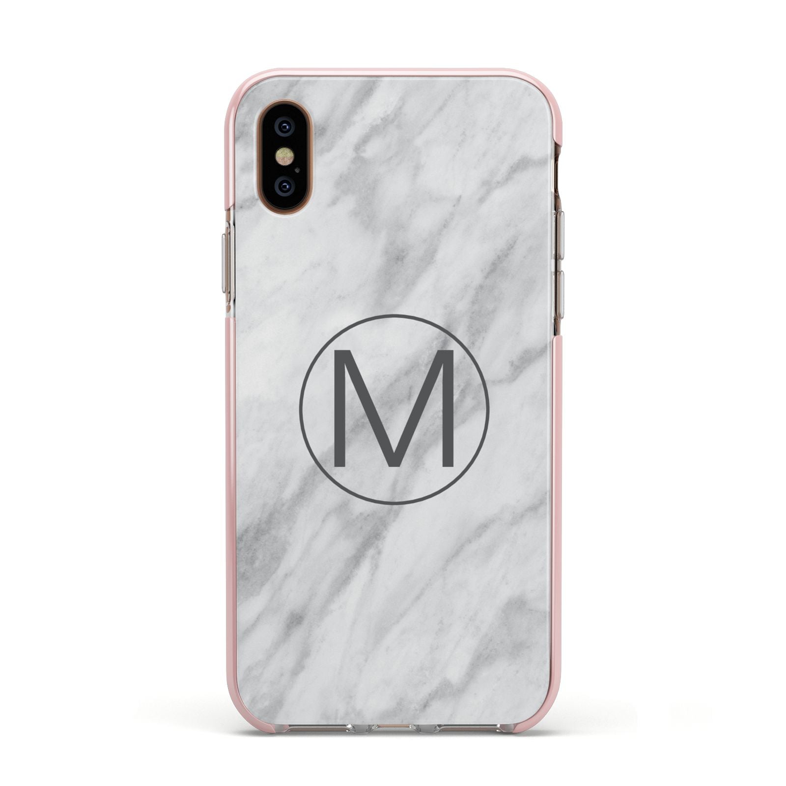 Marble Personalised Initial Apple iPhone Xs Impact Case Pink Edge on Gold Phone