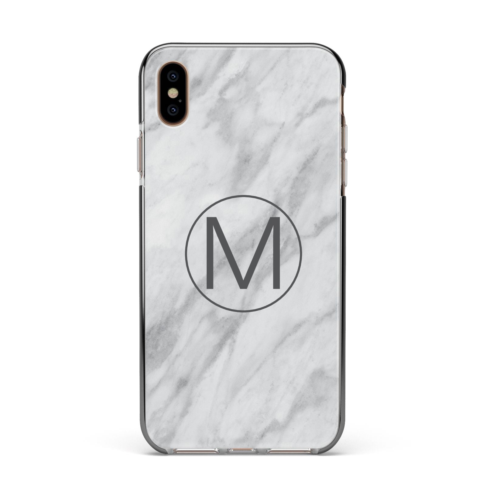 Marble Personalised Initial Apple iPhone Xs Max Impact Case Black Edge on Gold Phone