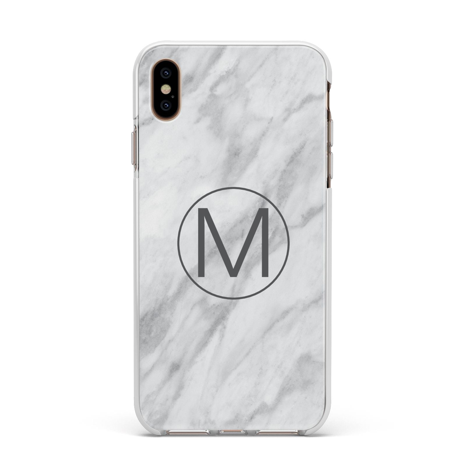 Marble Personalised Initial Apple iPhone Xs Max Impact Case White Edge on Gold Phone