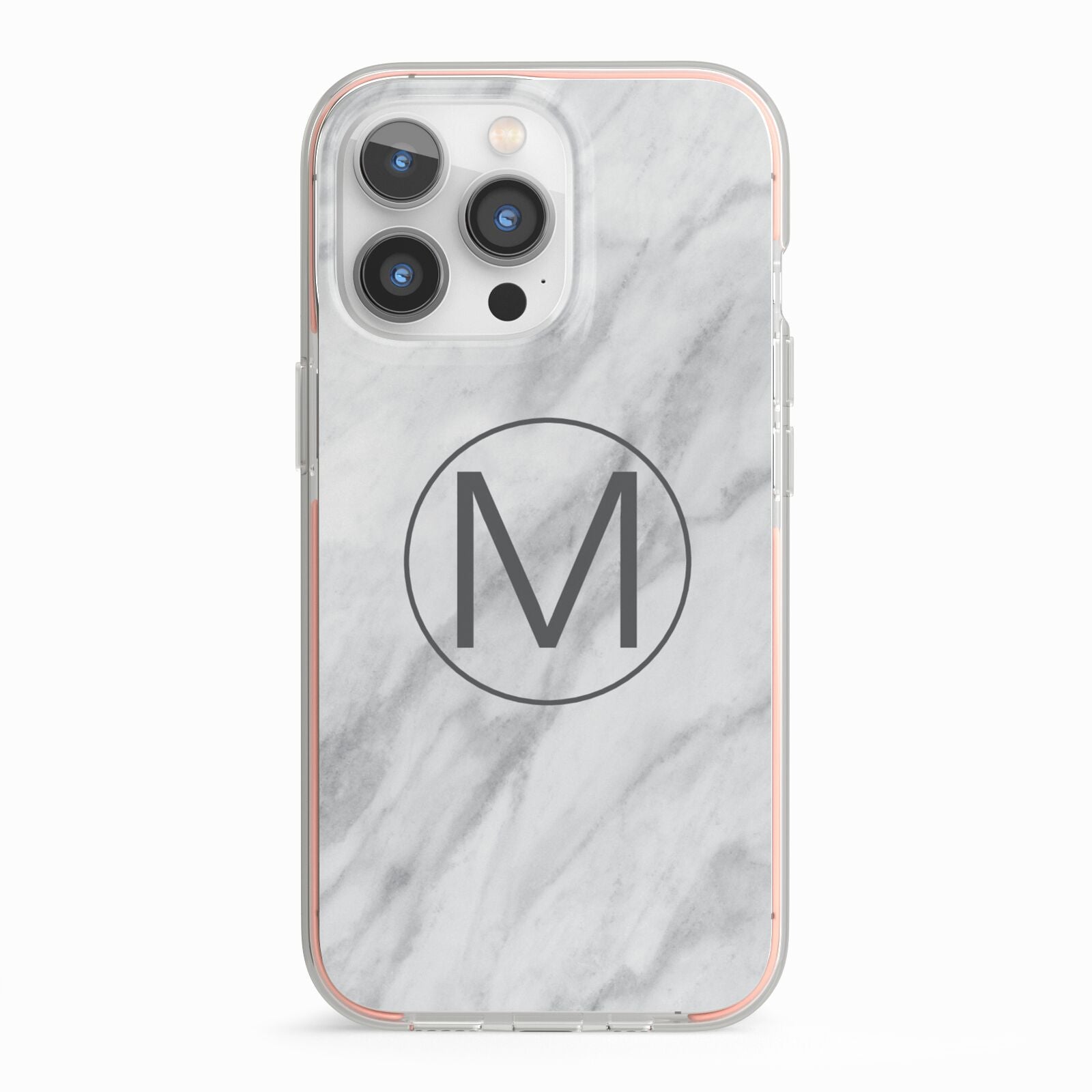 Marble Personalised Initial iPhone 13 Pro TPU Impact Case with Pink Edges