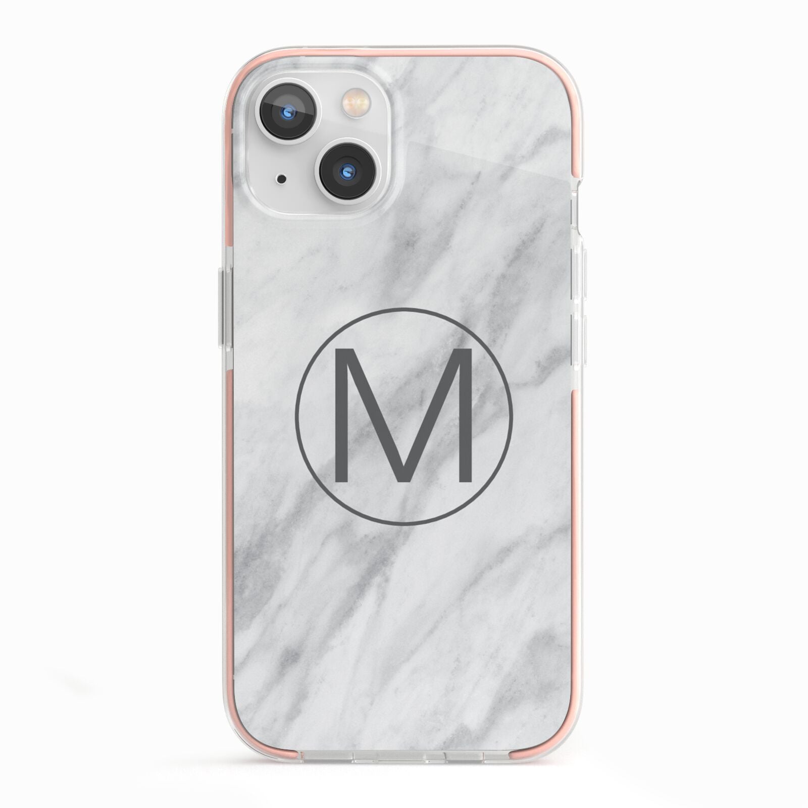 Marble Personalised Initial iPhone 13 TPU Impact Case with Pink Edges