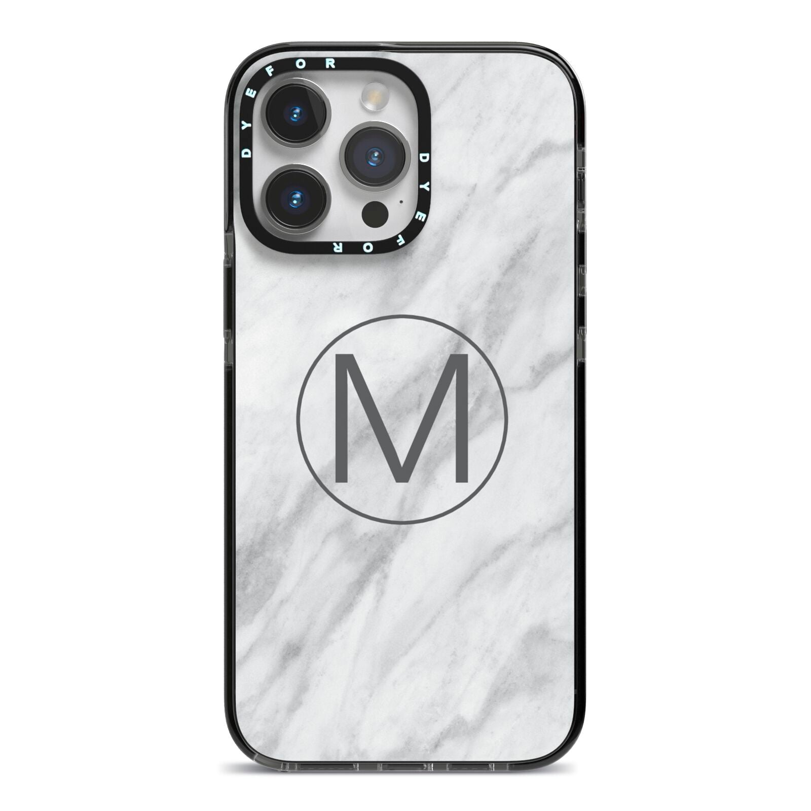 Marble Personalised Initial iPhone 14 Pro Max Black Impact Case on Silver phone
