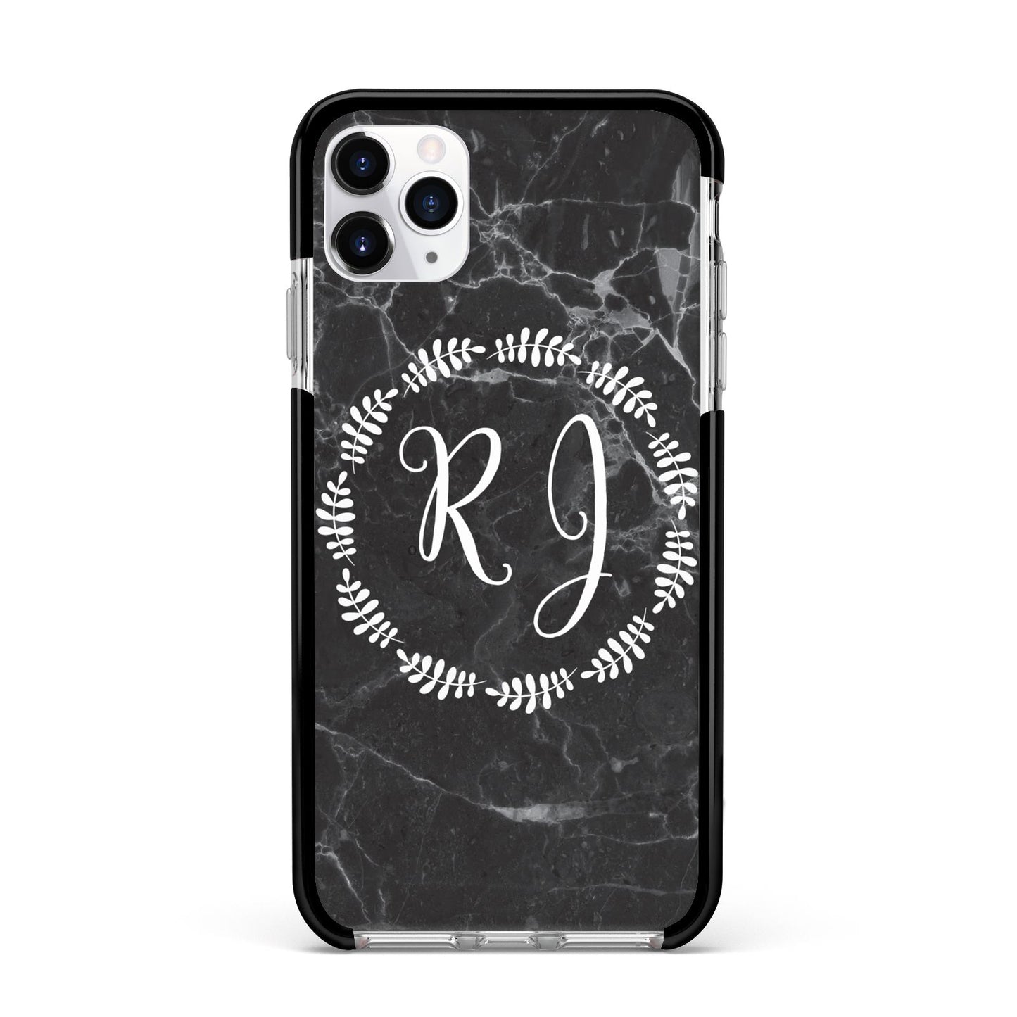 Marble Personalised Initials Apple iPhone 11 Pro Max in Silver with Black Impact Case