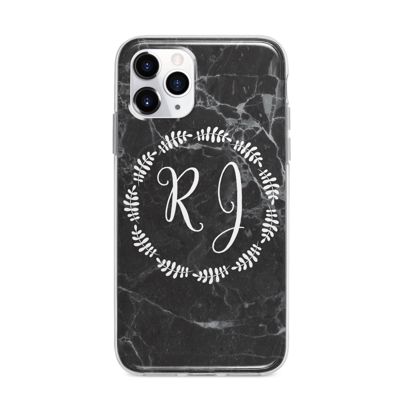 Marble Personalised Initials Apple iPhone 11 Pro Max in Silver with Bumper Case