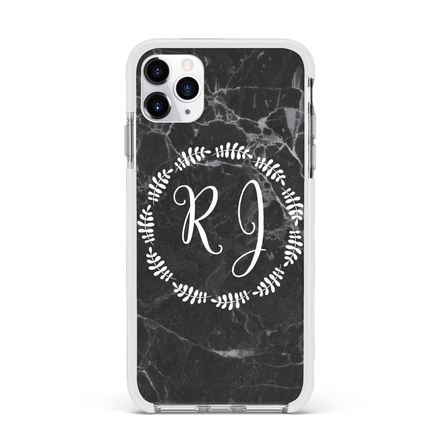 Marble Personalised Initials Apple iPhone 11 Pro Max in Silver with White Impact Case