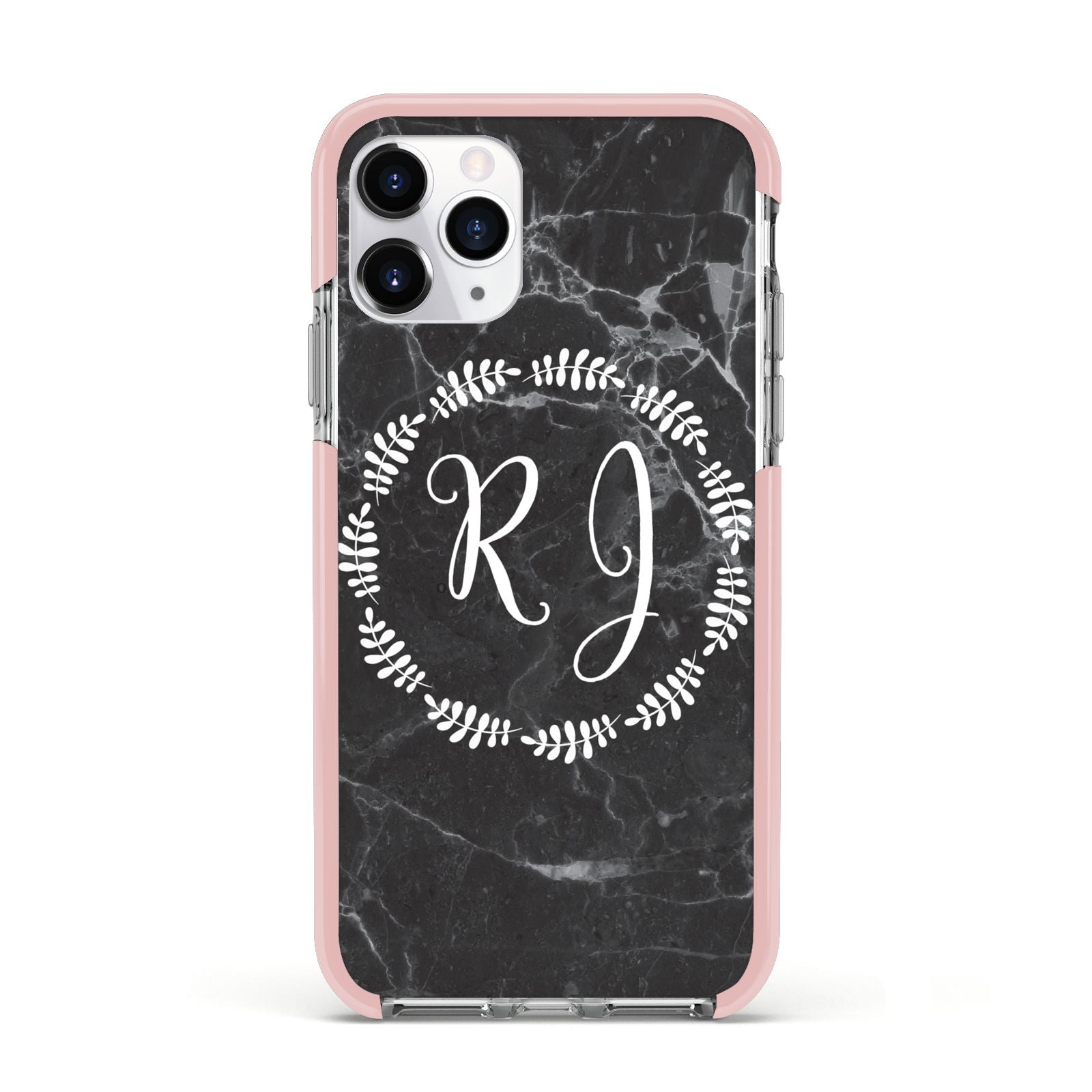 Marble Personalised Initials Apple iPhone 11 Pro in Silver with Pink Impact Case