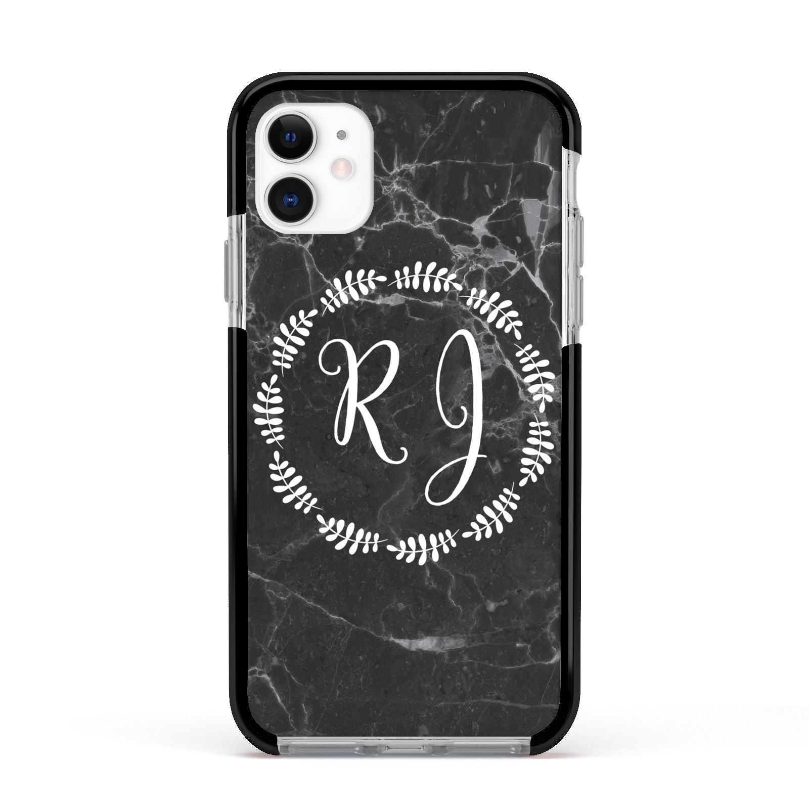 Marble Personalised Initials Apple iPhone 11 in White with Black Impact Case