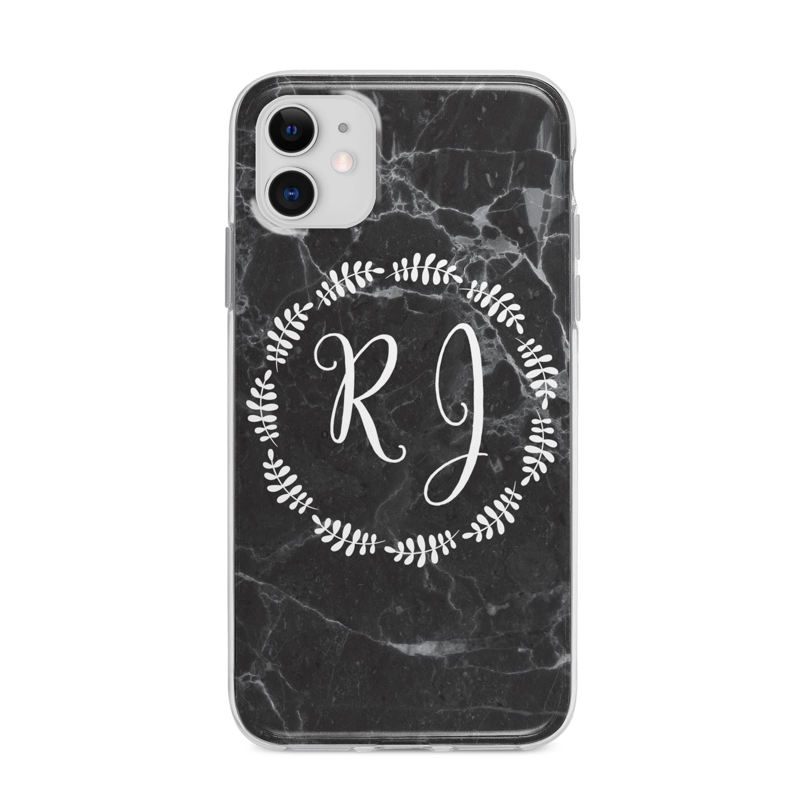 Marble Personalised Initials Apple iPhone 11 in White with Bumper Case