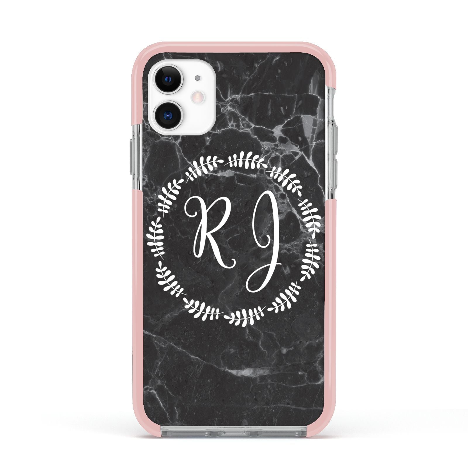 Marble Personalised Initials Apple iPhone 11 in White with Pink Impact Case
