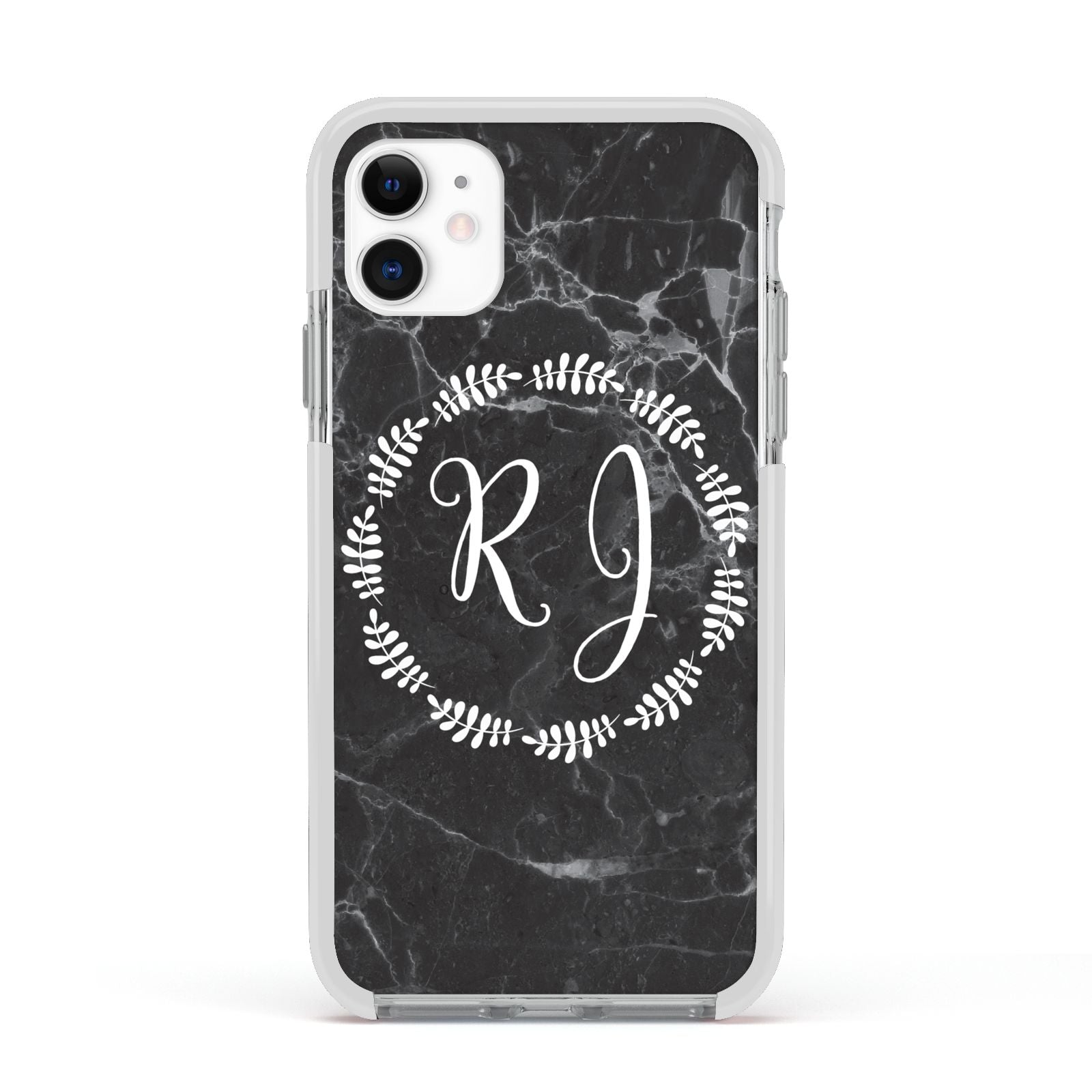 Marble Personalised Initials Apple iPhone 11 in White with White Impact Case