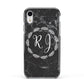 Marble Personalised Initials Apple iPhone XR Impact Case Black Edge on Silver Phone