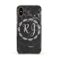 Marble Personalised Initials Apple iPhone Xs Impact Case Black Edge on Gold Phone
