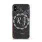 Marble Personalised Initials Apple iPhone Xs Impact Case Pink Edge on Black Phone