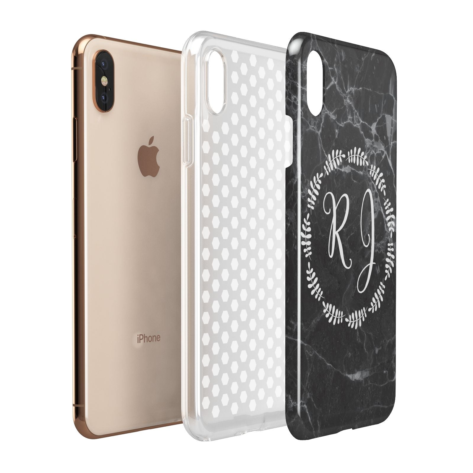 Marble Personalised Initials Apple iPhone Xs Max 3D Tough Case Expanded View