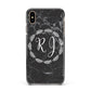 Marble Personalised Initials Apple iPhone Xs Max Impact Case Black Edge on Gold Phone