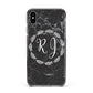 Marble Personalised Initials Apple iPhone Xs Max Impact Case Black Edge on Silver Phone