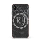 Marble Personalised Initials Apple iPhone Xs Max Impact Case Pink Edge on Black Phone